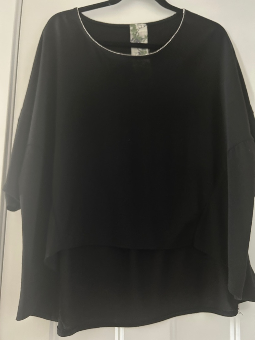 Code Vintage Oversized Top L Black Silver Beaded Trim Loose Relaxed Casual USA